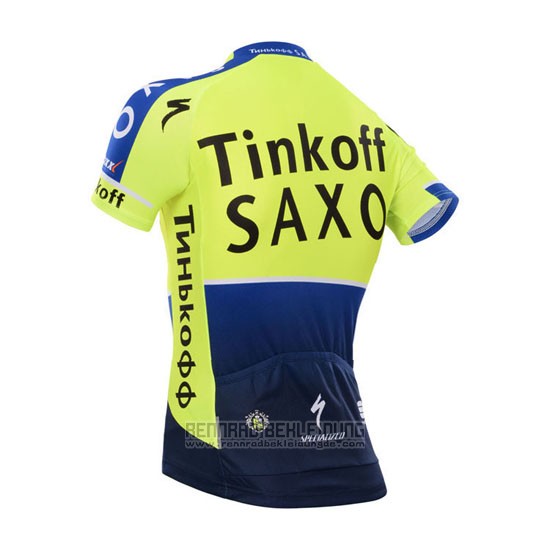 2014 Fahrradbekleidung Tinkoff Saxo Bank Blau und Grun Trikot Kurzarm und Tragerhose